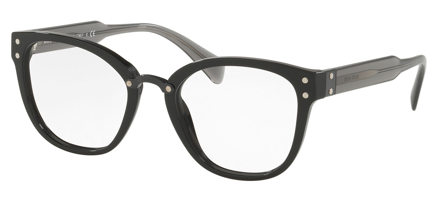 Miu Miu MU04QV Glasses - Black & Transparent Grey - Tortoise+Black