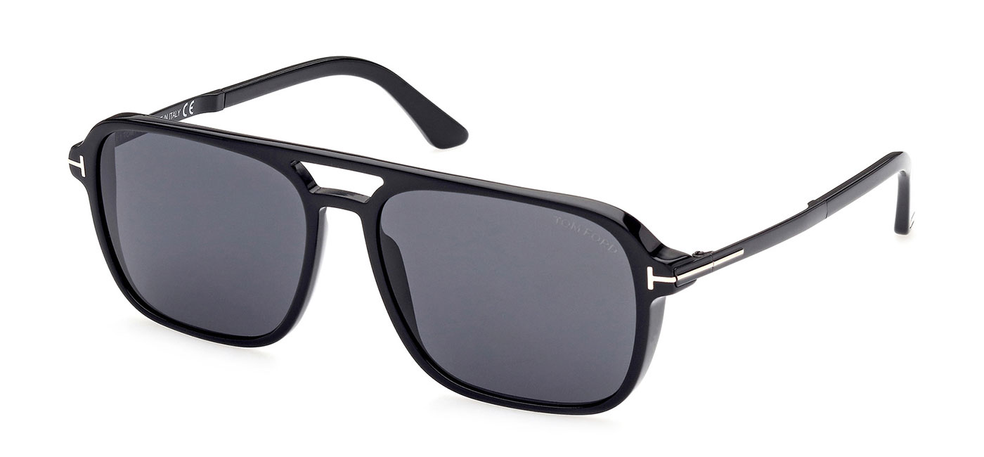Tom Ford FT0910 Crosby Sunglasses Shiny Black / Smoke Tortoise+Black
