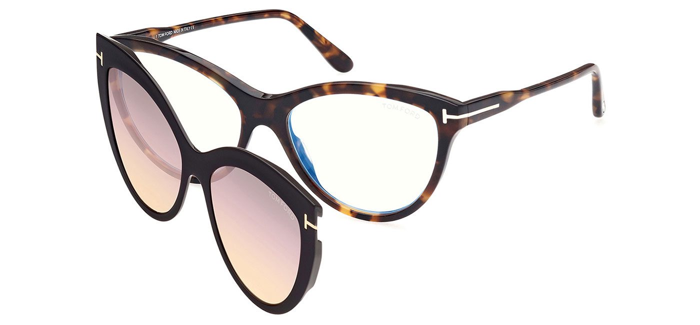 Tom Ford FT5772-B Glasses – Dark Havana & Clip-On (Dark Havana / Rose Gradient) 2