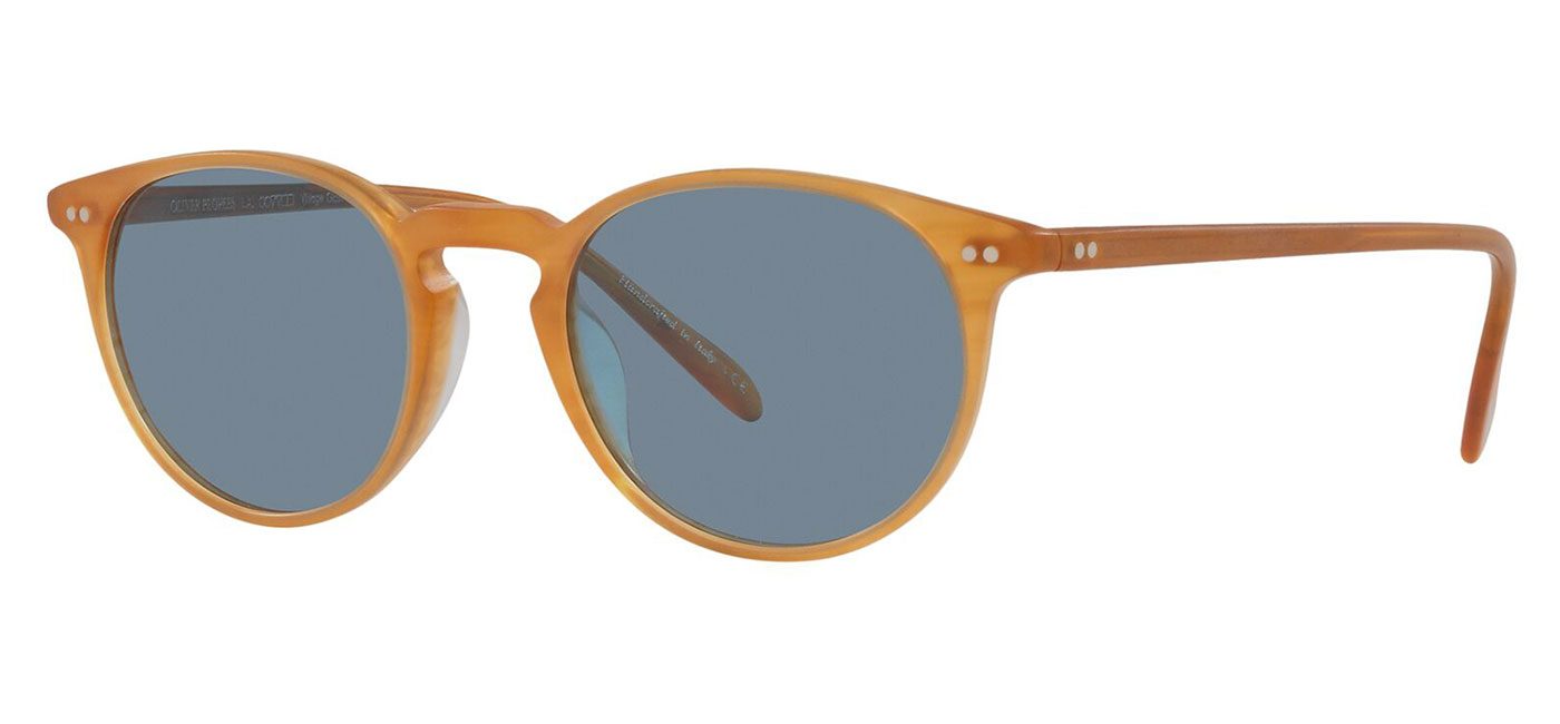 Oliver Peoples OV5004SU Riley Prescription Sunglasses – Semi Matte Amber Tortoise / Cobalto 1
