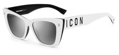DSQUARED2 ICON 0006/S Sunglasses - White & Black / Grey Gradient Silver Mirror