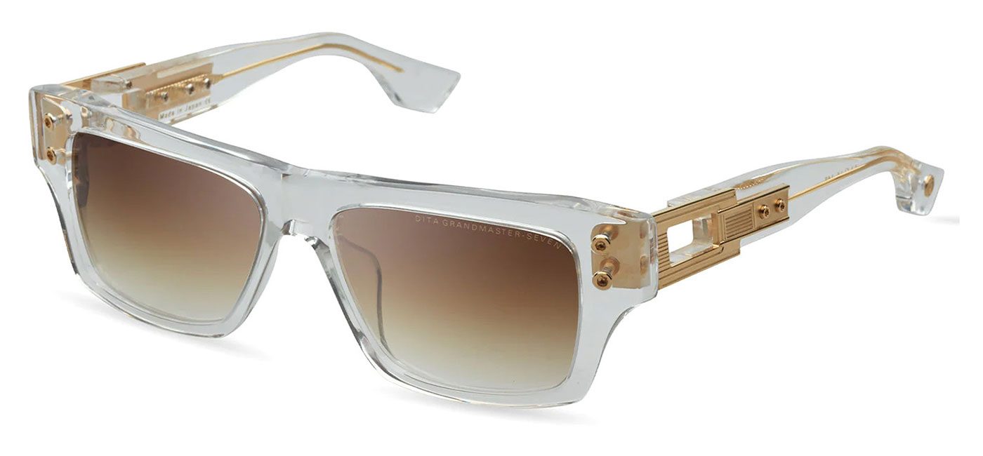DITA GrandMaster Seven Sunglasses Crystal Clear and Yellow Gold Dark Brown to Clear Gradient Tortoise Black