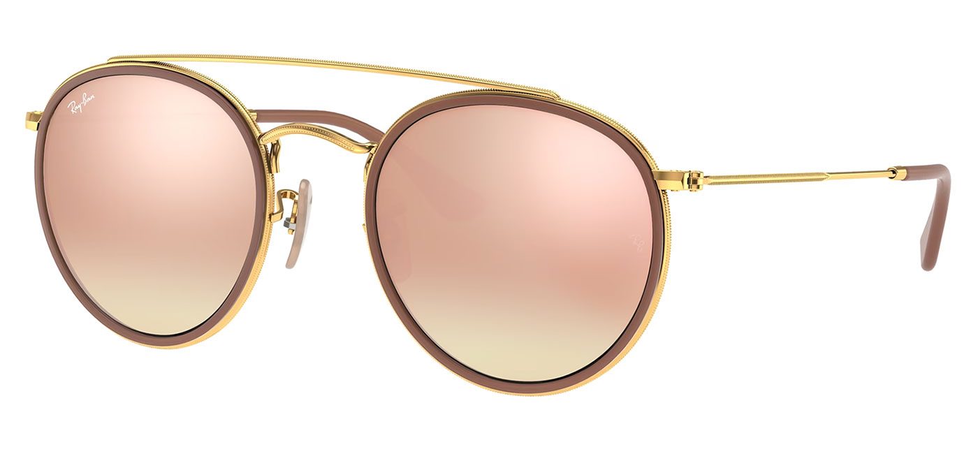 Ray Ban RB3647N Round Double Bridge Sunglasses Arista Brown Gradient Mirror Pink Tortoise Black